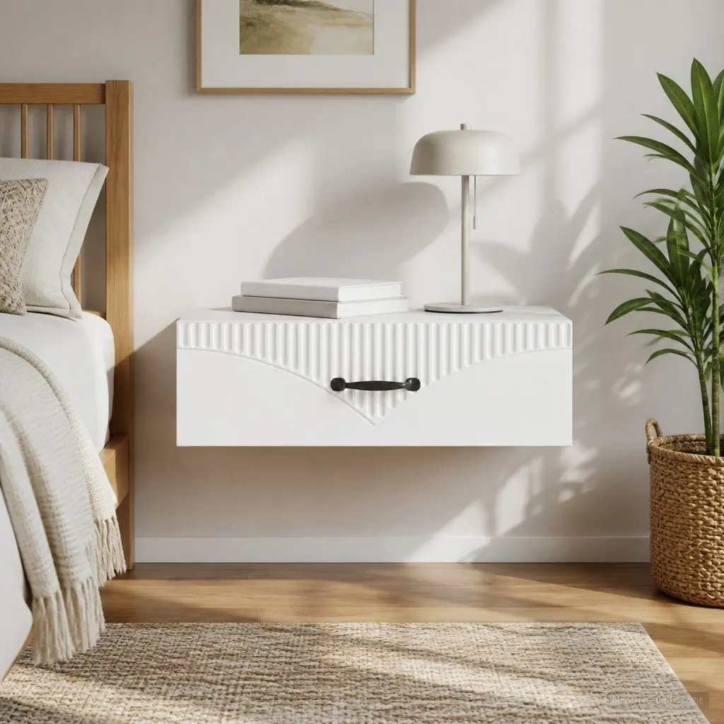 Wall-Mounted Side Table White 59cm Modern Engineered Wood Storage Cabinet