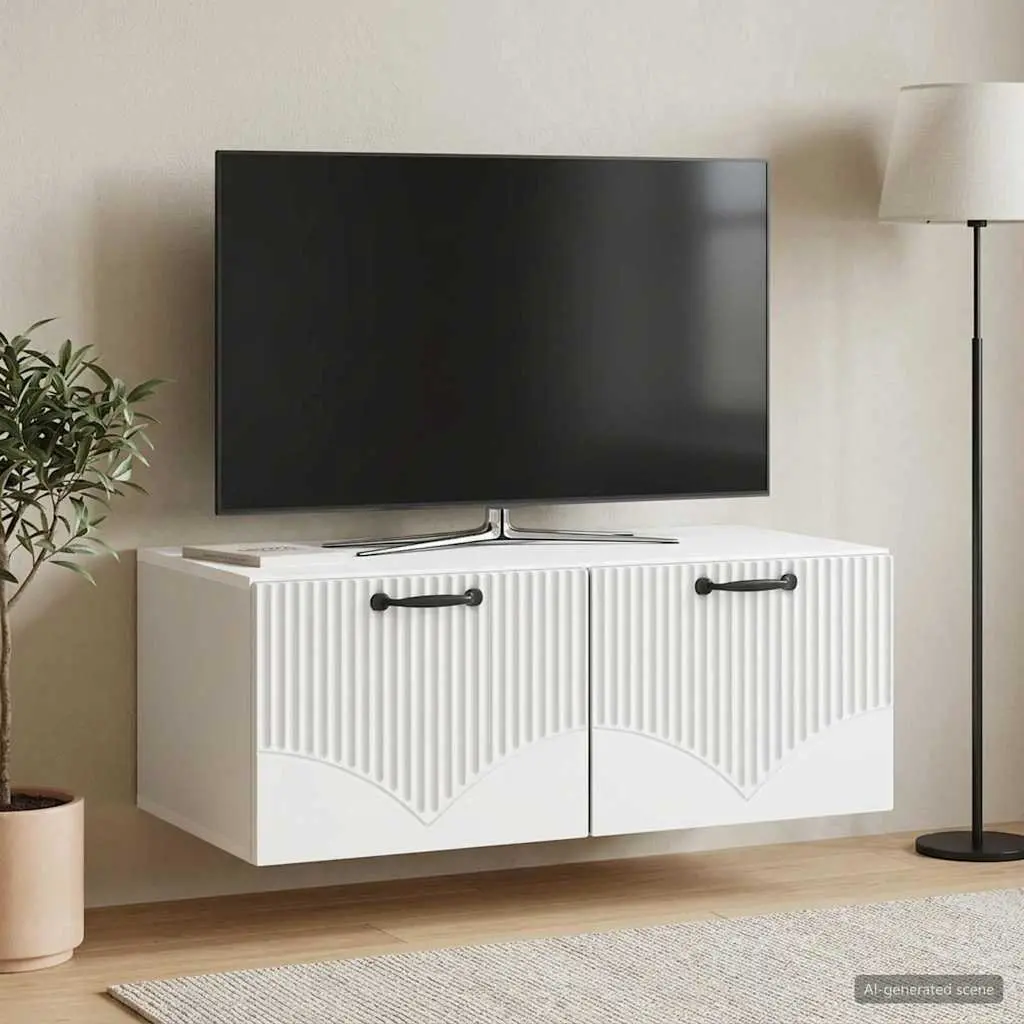 Wall-Mounted TV Cabinet White Modern Storage Unit Entertainment Media Display