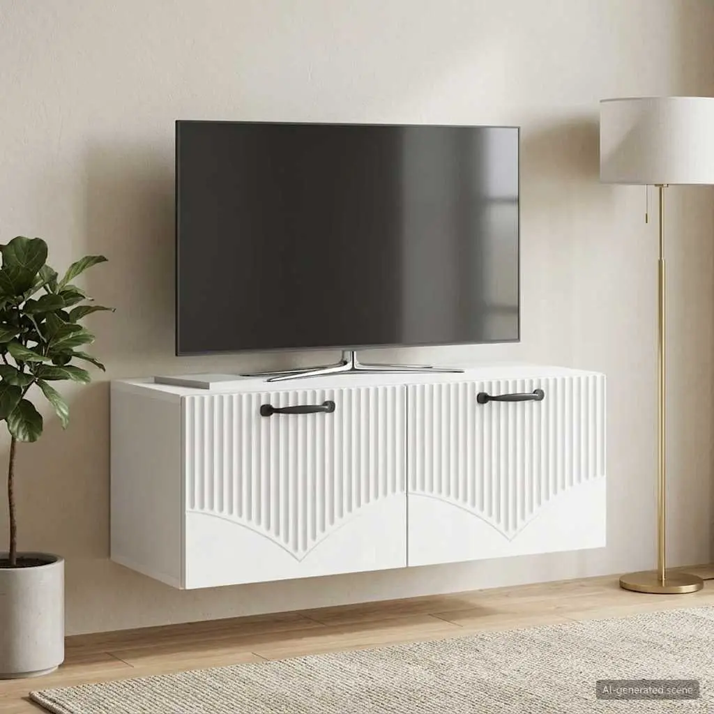 Wall-Mounted TV Cabinet White 78.5 x 31 x 30 cm Modern Media Storage Unit Floating Entertainment
