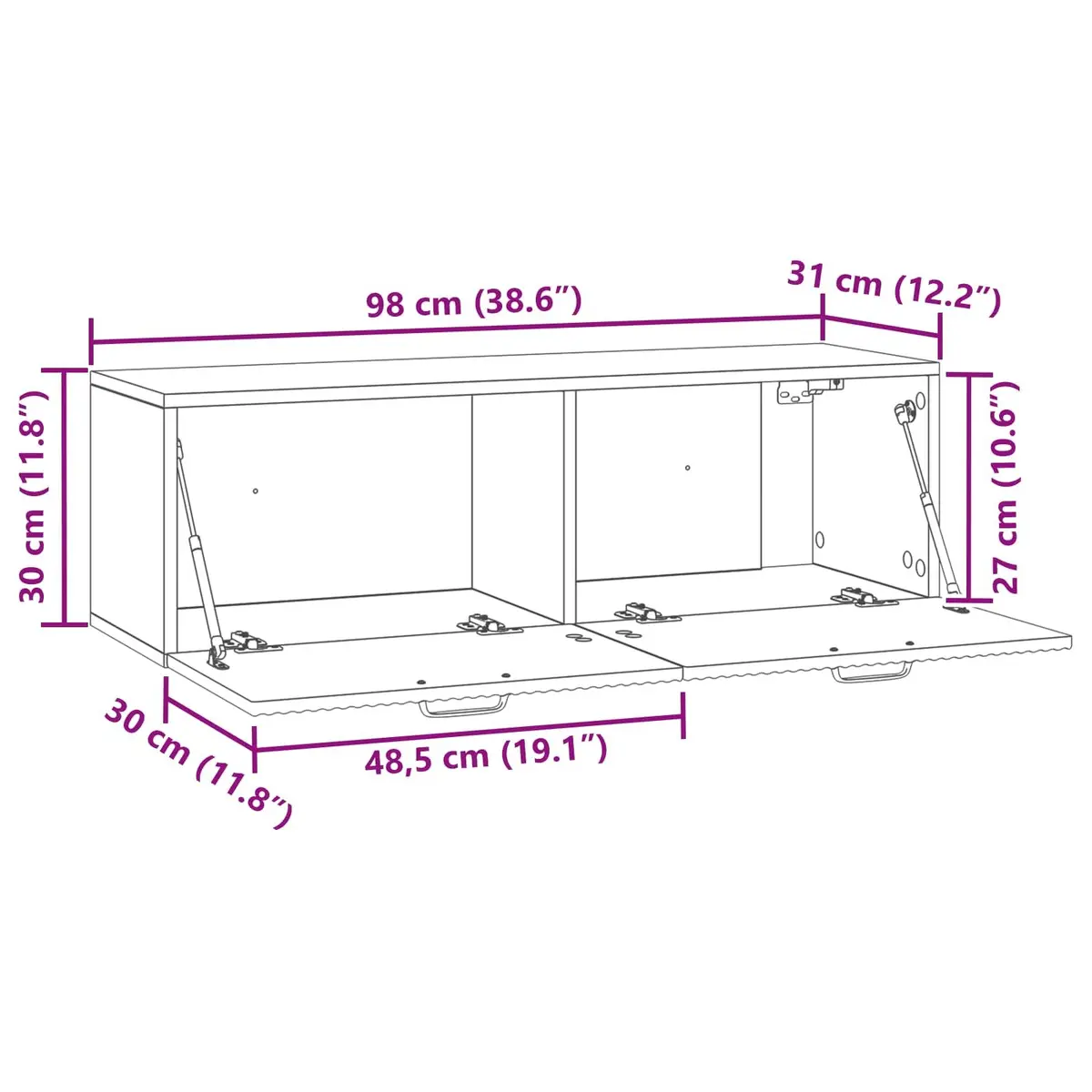 Wall-Mounted TV Cabinet White Modern Engineered Wood Storage Unit with 90° Swing Hinge Doors
