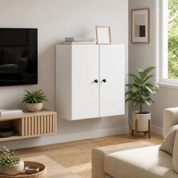 White Wall-Mounted Storage Cabinet 59x31x60cm Engineered Wood Shelves Door