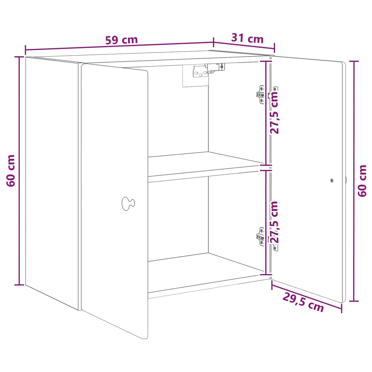 Wall-Mounted Storage Cabinet White 59x31x60cm Engineered Wood Shelves Door