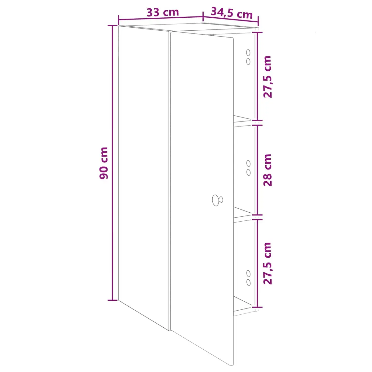 Wall-Mounted Storage Cabinet White 33x34.5x90cm Engineered Wood Shelves Swing Door