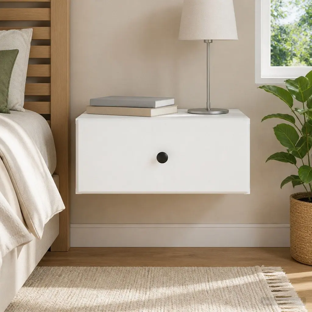 Wall-Mounted Bedside Cabinet White Compact Modern Storage Drawer Shelf