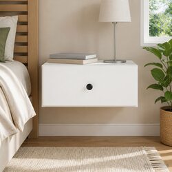 Bedside Cabinet Wall-Mounted White Compact Modern Bedroom Storage Drawer Shelf