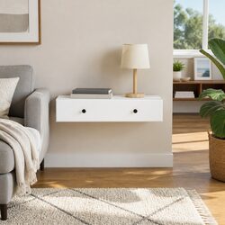 Wall-Mounted Side Table White Storage Cabinet with Drawers Modern Design 87.5cm