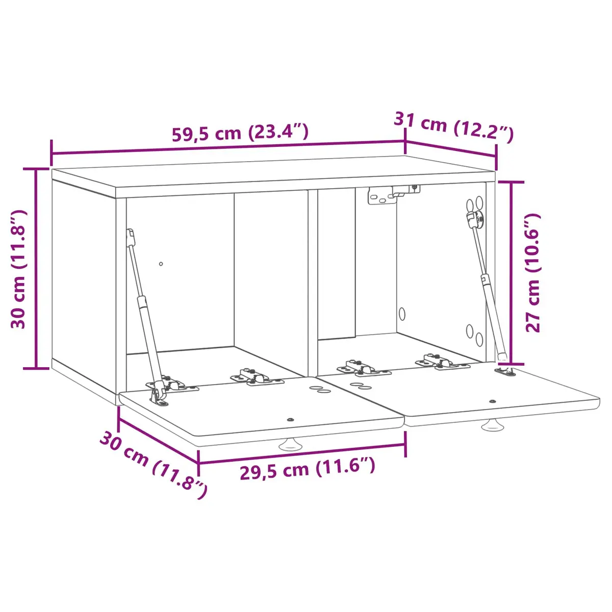 Wall-Mounted Cabinet Storage Unit White Engineered Wood Compact 59.5x31x30cm 90 Degree Swing Doors