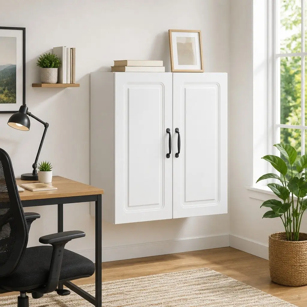 Wall-Mounted Storage Cabinet White 59x31x60cm Engineered Wood Adjustable Shelves Organizer