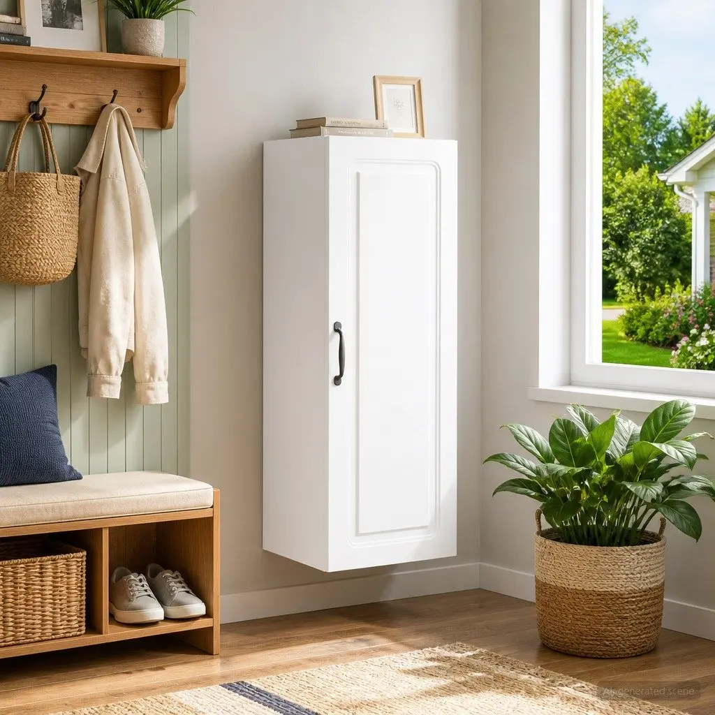 Wall-Mounted Storage Cabinet White 33 x 34.5 x 90 cm Engineered Wood Adjustable Shelves