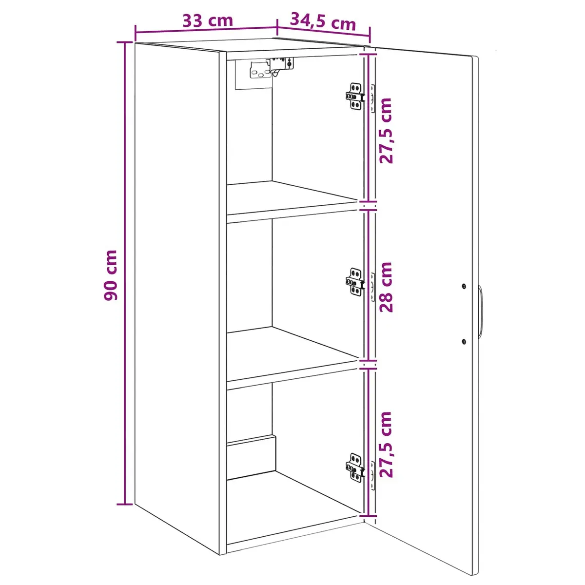 Wall-Mounted Storage Cabinet White 33 x 34.5 x 90 cm Engineered Wood Adjustable Shelves