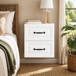 Wall-Mounted Bedside Cabinet White Storage Compartments Sliding Doors Modern