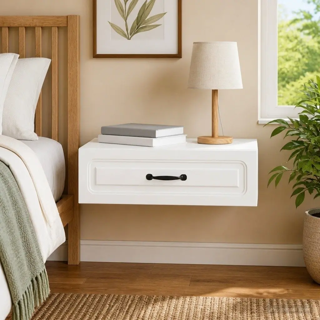 Wall-Mounted Side Table White 59 x 34.5 x 17 cm Floating Storage Cabinet