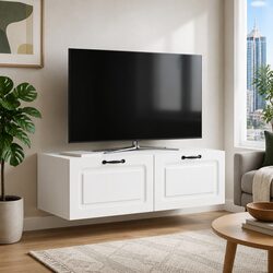Compact White TV Cabinet for Wall Mounting