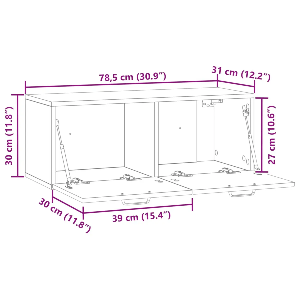 Wall-Mounted TV Cabinet Entertainment Unit Living Room Storage Shelves White