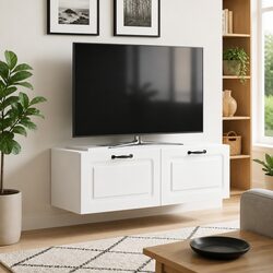Compact White Wall-Mounted TV Cabinet 98 x 31 x 30 cm for Modern Homes