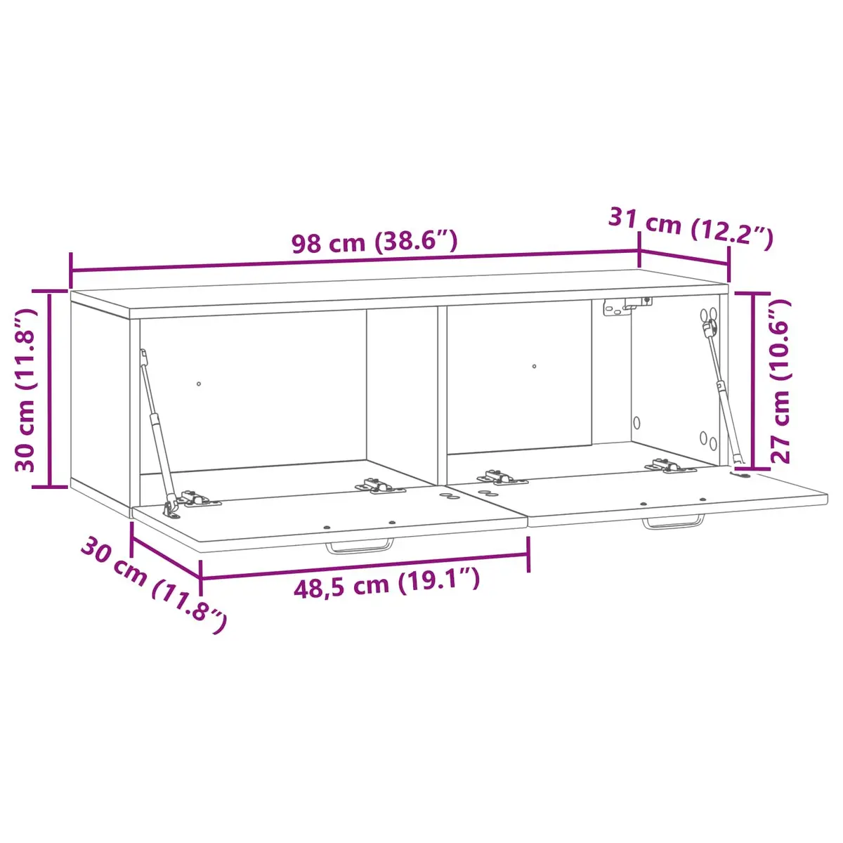 Wall-Mounted TV Cabinet White 98 x 31 x 30 cm Entertainment Unit Storage Shelves