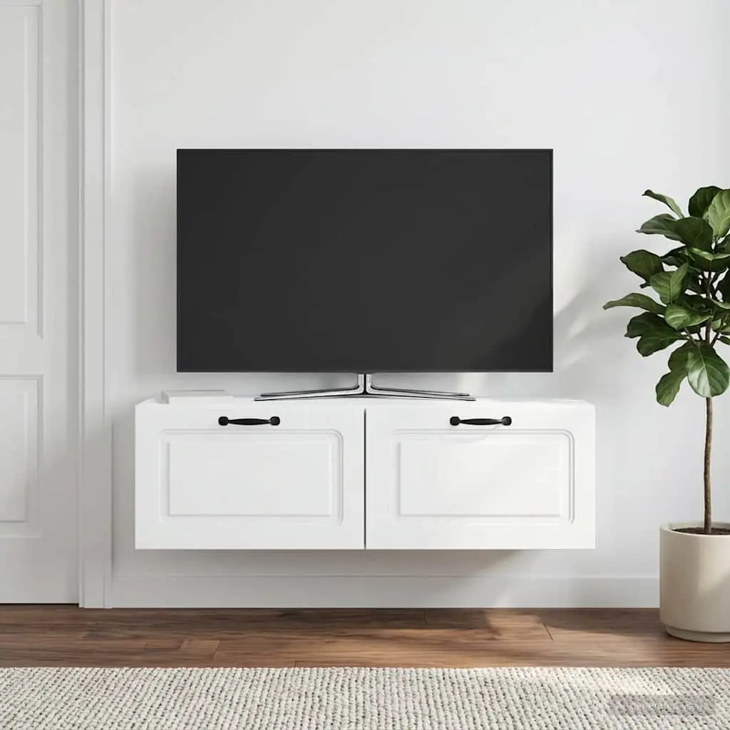 Wall-Mounted TV Cabinet White 98 x 31 x 30 cm Entertainment Unit Storage Shelves
