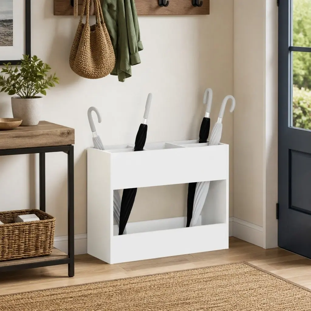 Umbrella Stand White Modern Engineered Wood Storage Rack Hallway Mudroom