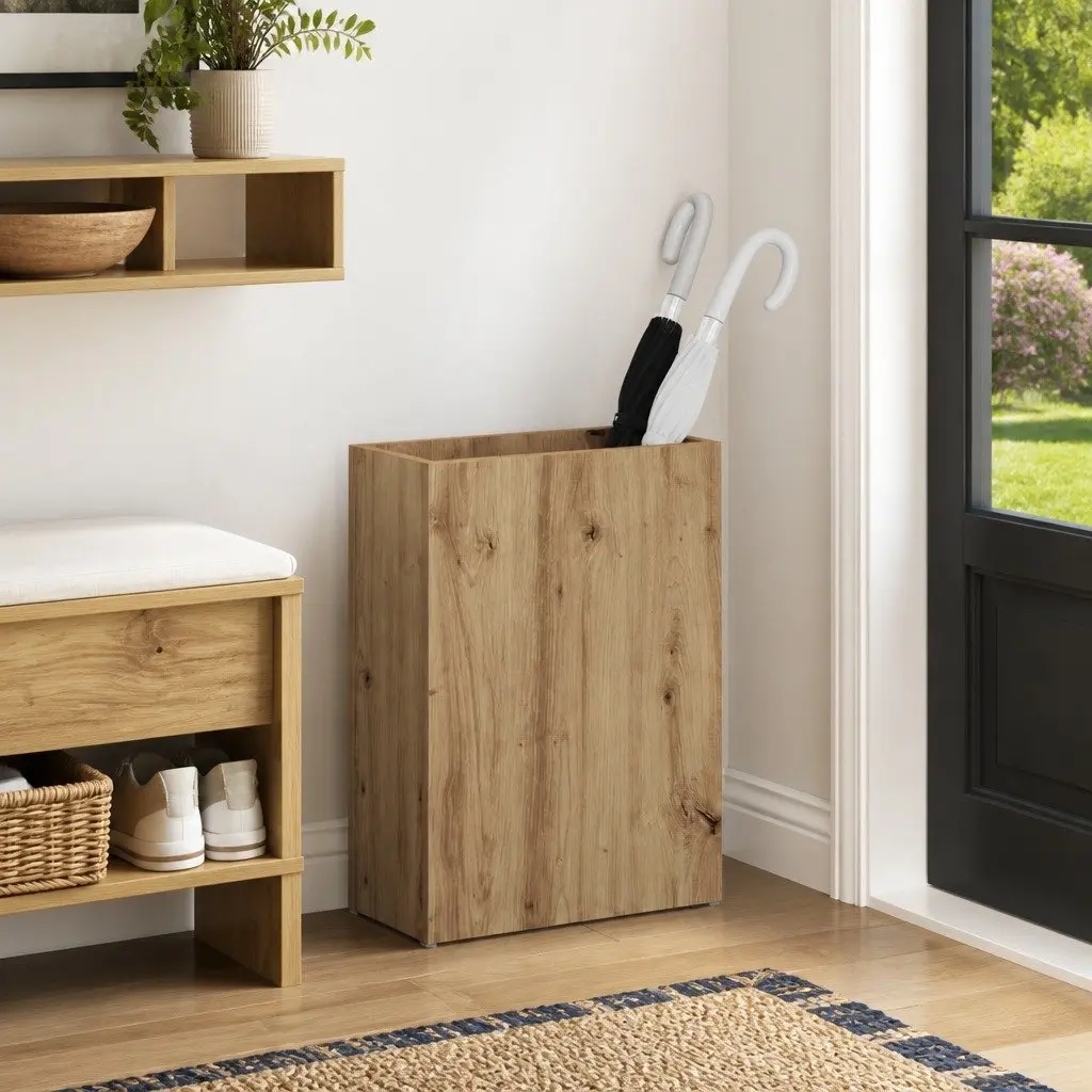 Umbrella Stand Brown Rectangular Engineered Wood Multiple Compartments