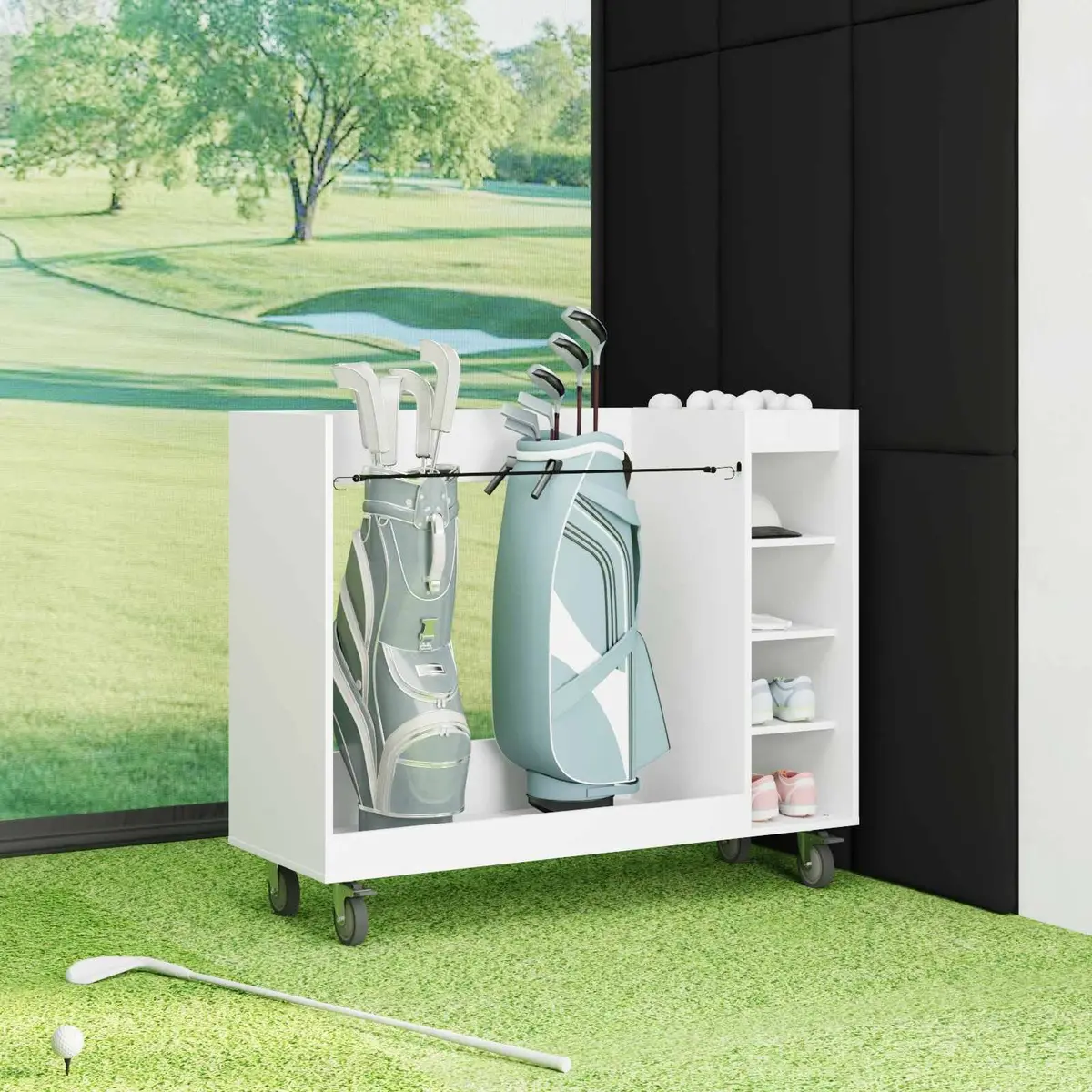 Wooden Golf Cabinet White Free-standing Organizer with Shelves Indoor Storage