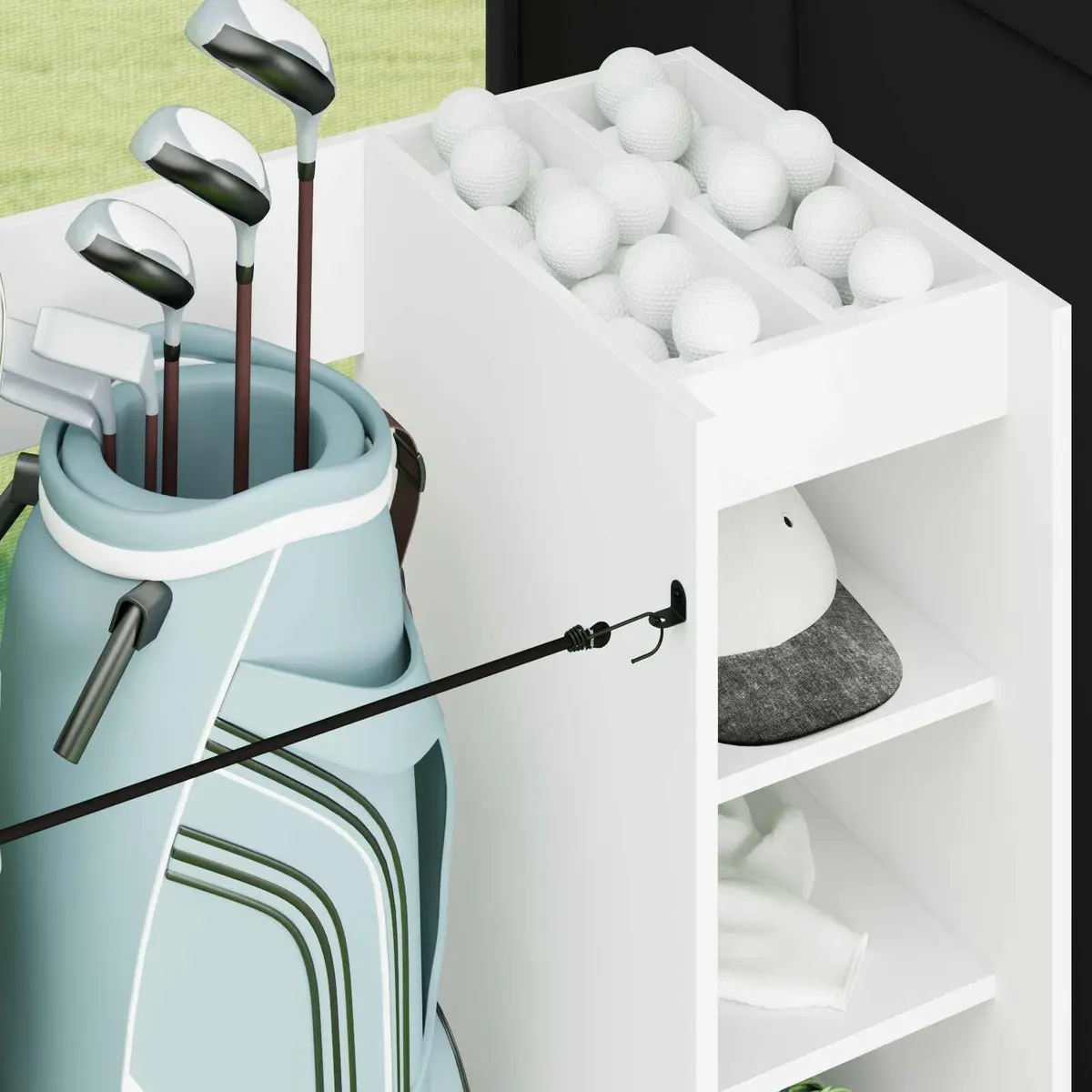 Wooden Golf Cabinet White Free-standing Organizer with Shelves Indoor Storage