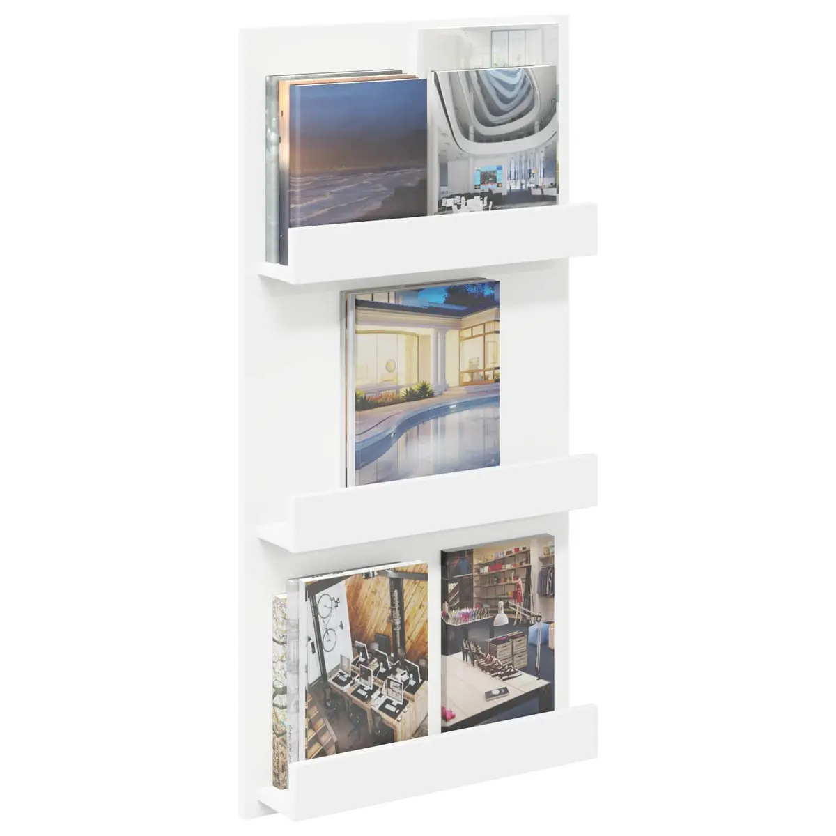 Magazine Rack White Engineered Wood Organiser for Living Room Office Bedroom