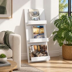 White Magazine Rack with Shelf – Smart Storage Solution