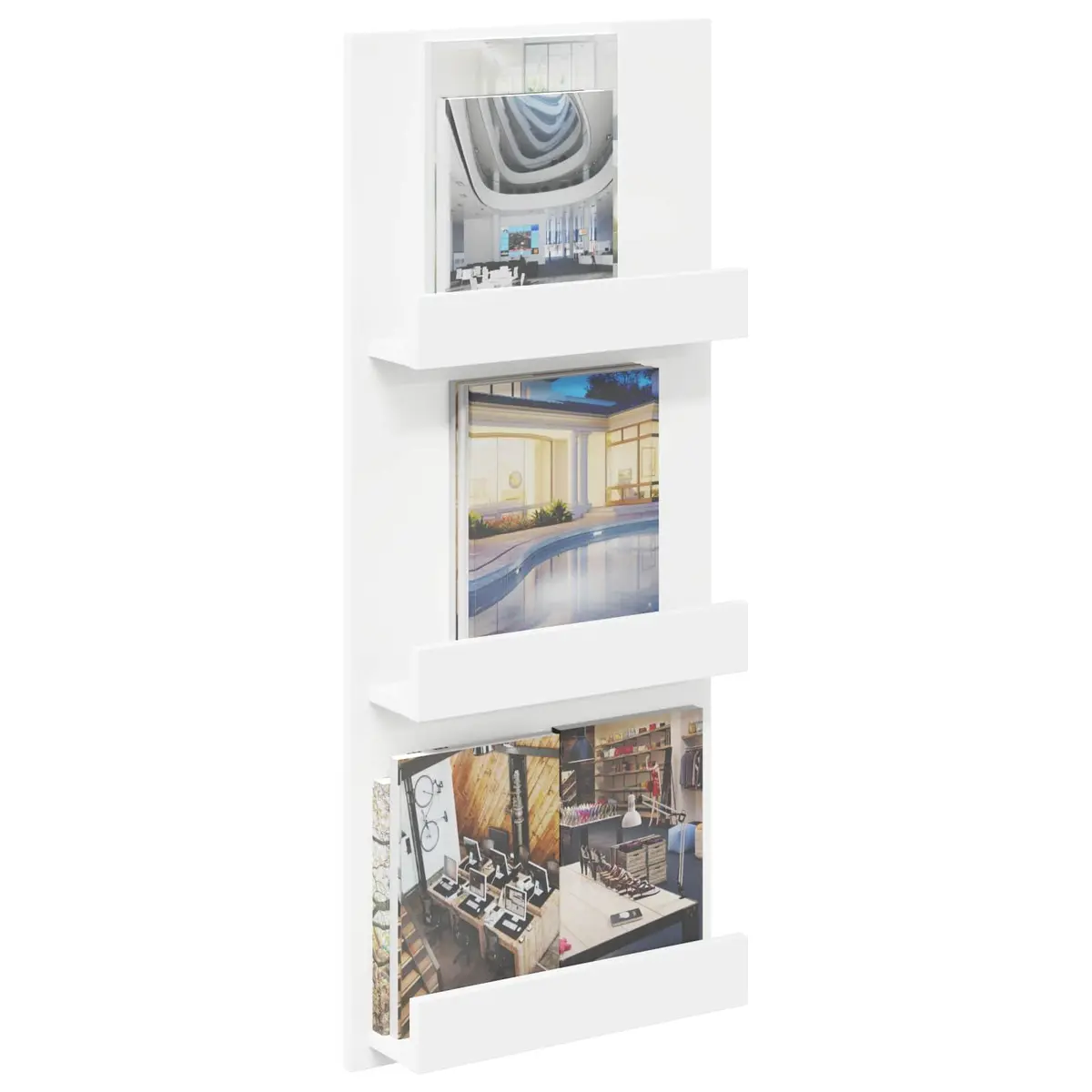 Magazine Rack with Shelf White Storage Organiser Living Room Office Bedroom 43cm