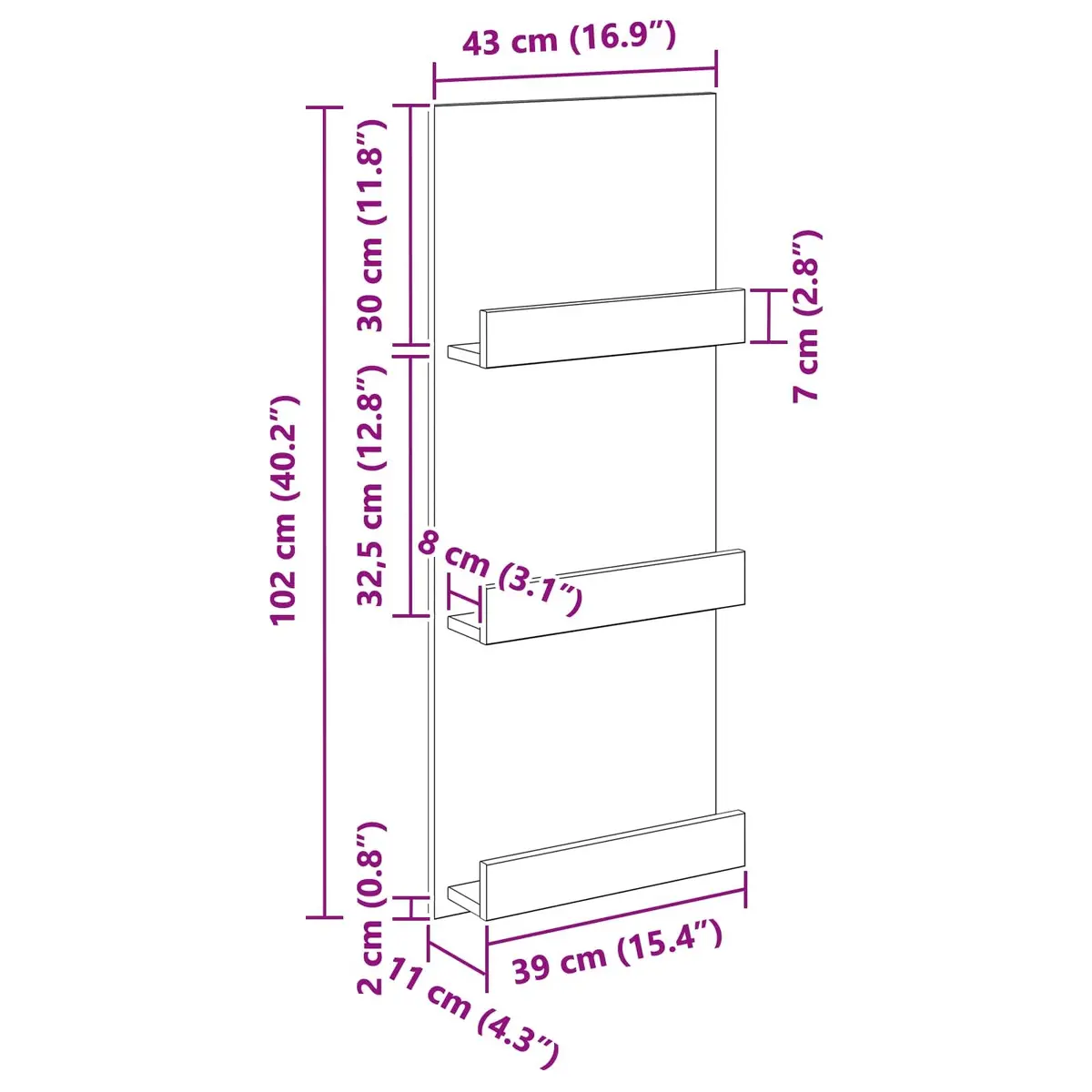 Magazine Rack with Shelf White Storage Organiser Living Room Office Bedroom 43cm