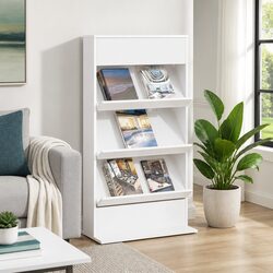 Sleek White Magazine Rack with Shelf - Simple and Effective