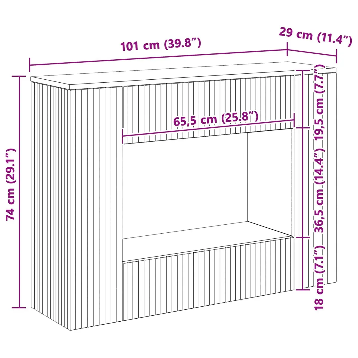 Console Table White Striped Hallway Living Room Office Storage Shelves Drawers