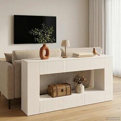 Compact and Functional White Striped Console Table