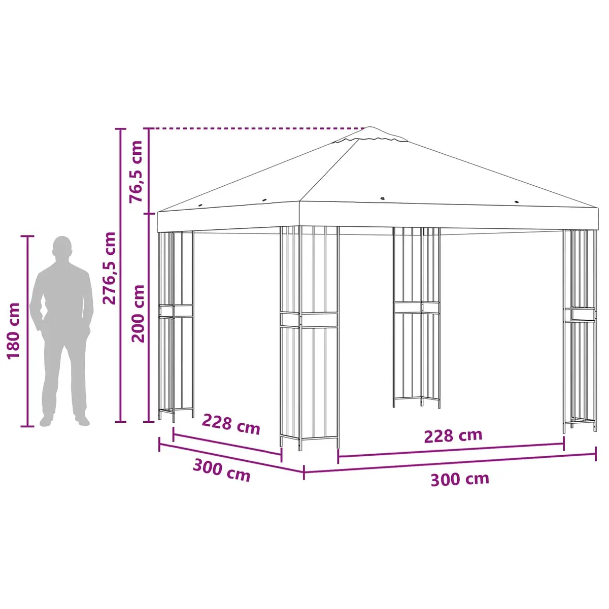 Gazebo Anthracite 3x3m Outdoor Garden Canopy Steel Frame Patio Shelter