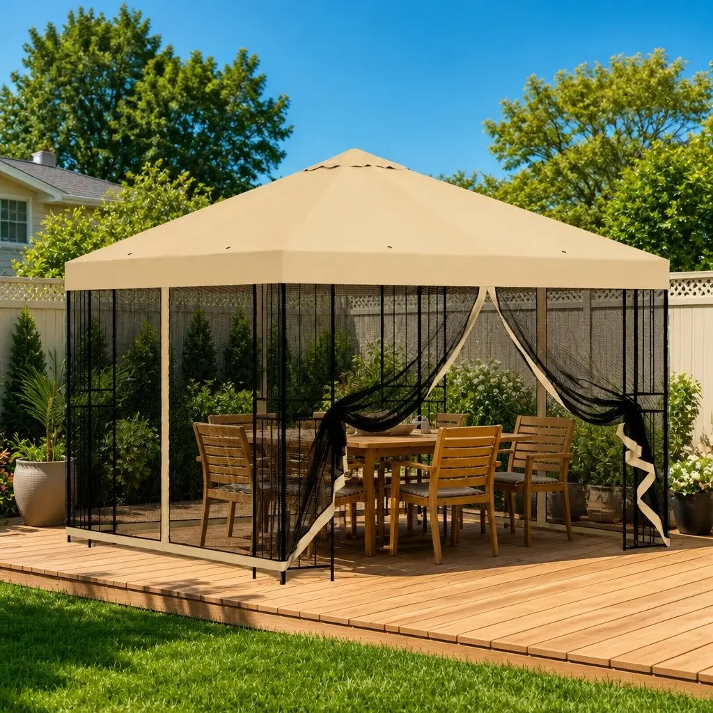 Garden Gazebo Cream 3 x 3 m Outdoor Canopy Steel Frame Ventilation