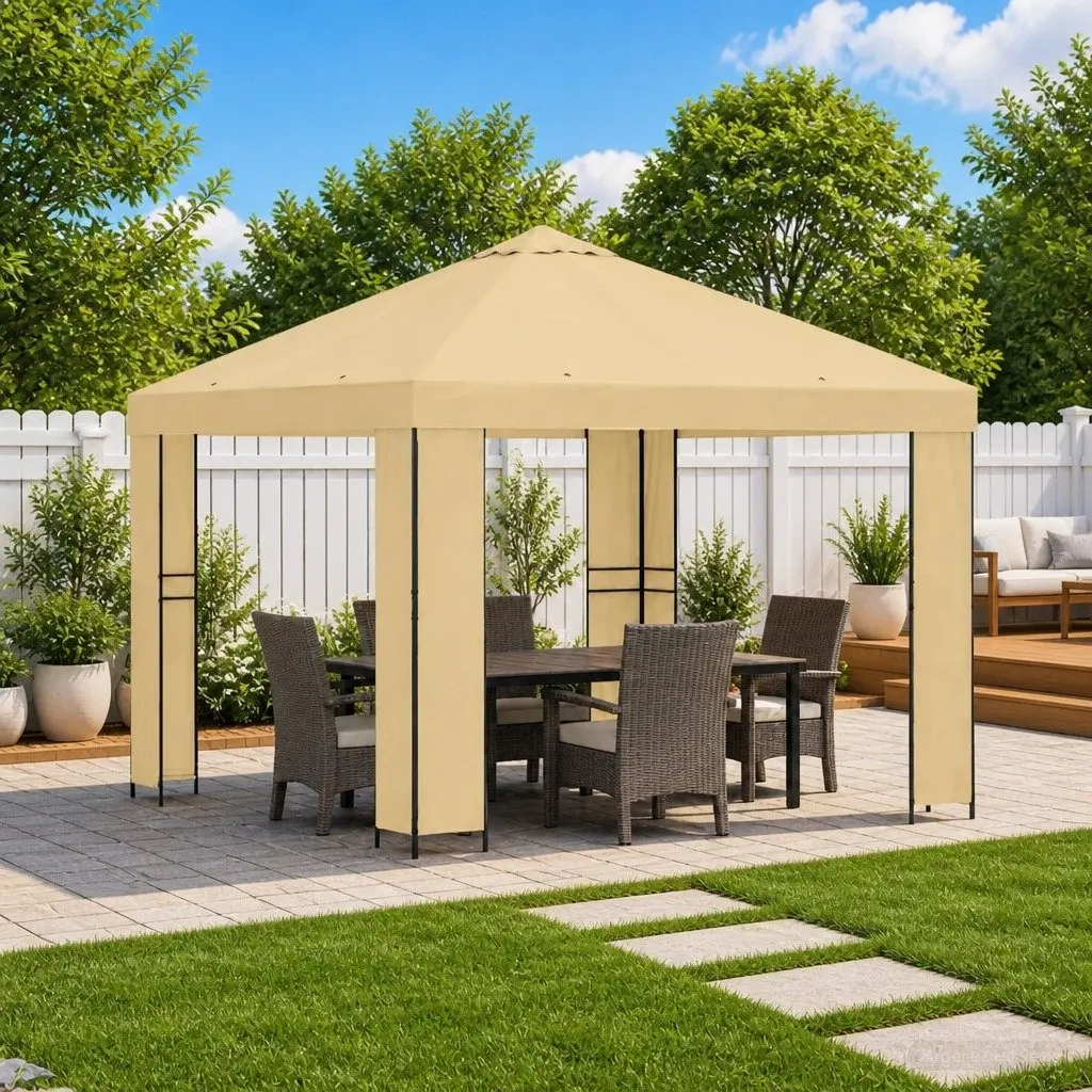 Gazebo Cream 3 x 3 m Outdoor Canopy Sun Shade Garden Patio Tent Steel Frame