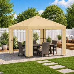Gazebo 3 x 3 m Outdoor Canopy Sun Shade Garden Patio Tent Steel Frame Cream