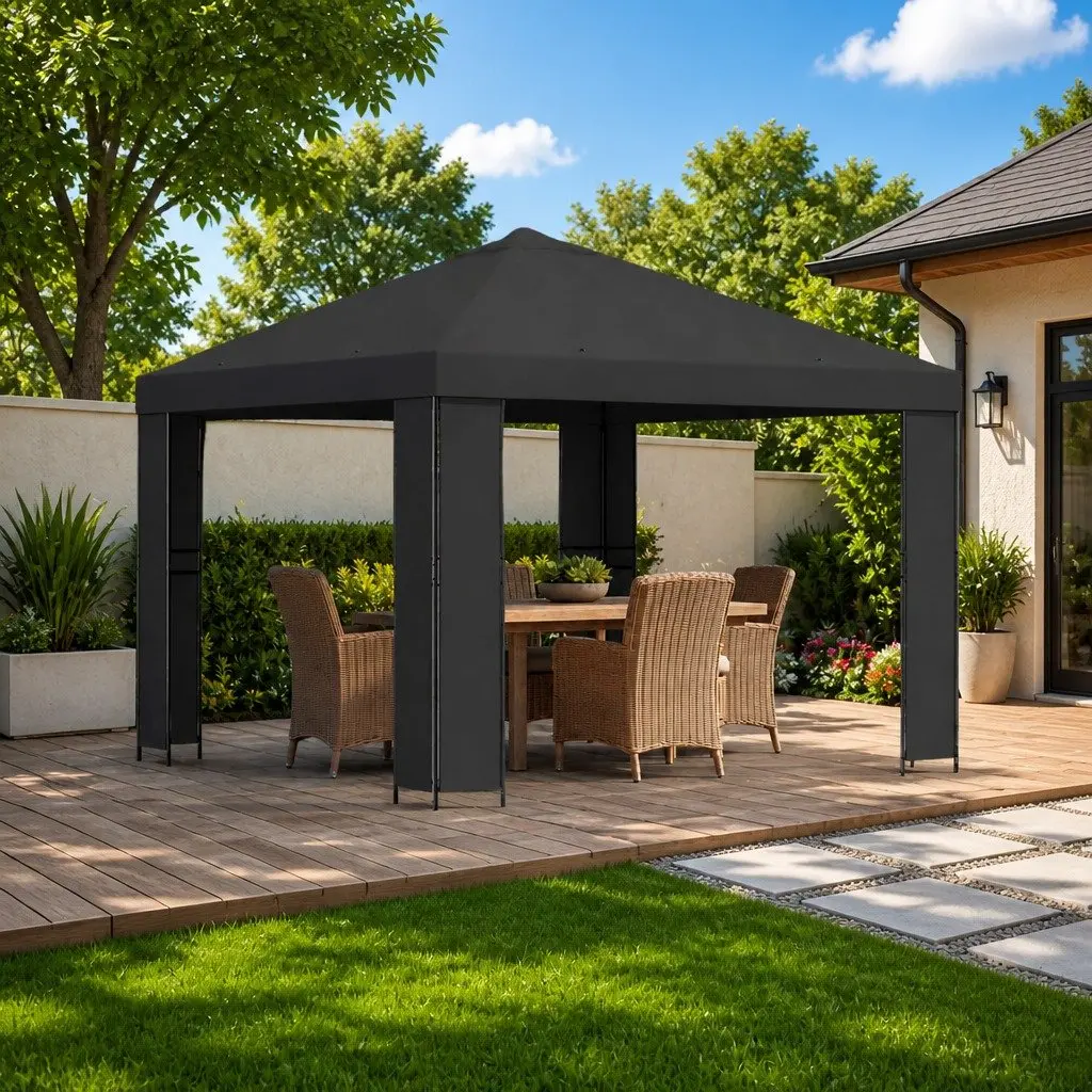 Gazebo Anthracite 3 x 3 m Canopy Steel Frame Outdoor Garden Patio Sun Shade