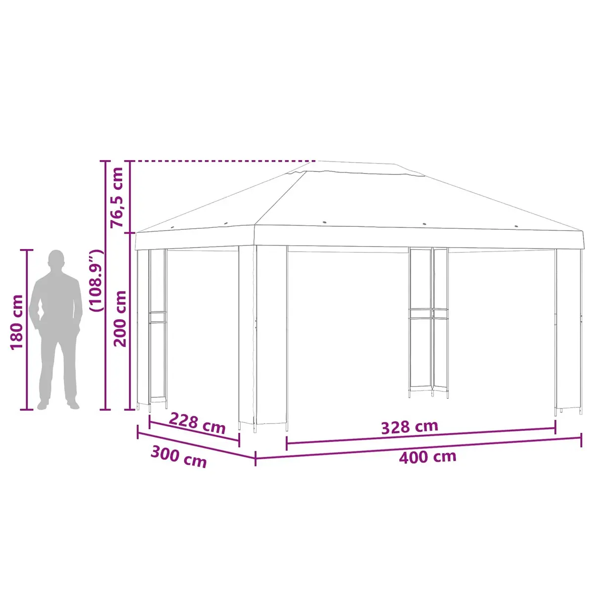 Gazebo Anthracite 4 x 3 m Outdoor Canopy Shade Structure Steel Frame Polyester