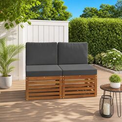 Outdoor Middle Sofa 2 Piece Set Garden Patio Seating Acacia Wood Brown Natural