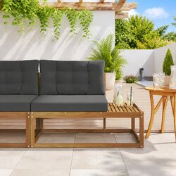 Outdoor End Sofa with Cushion Brown Garden Patio Sectional Seating Furniture