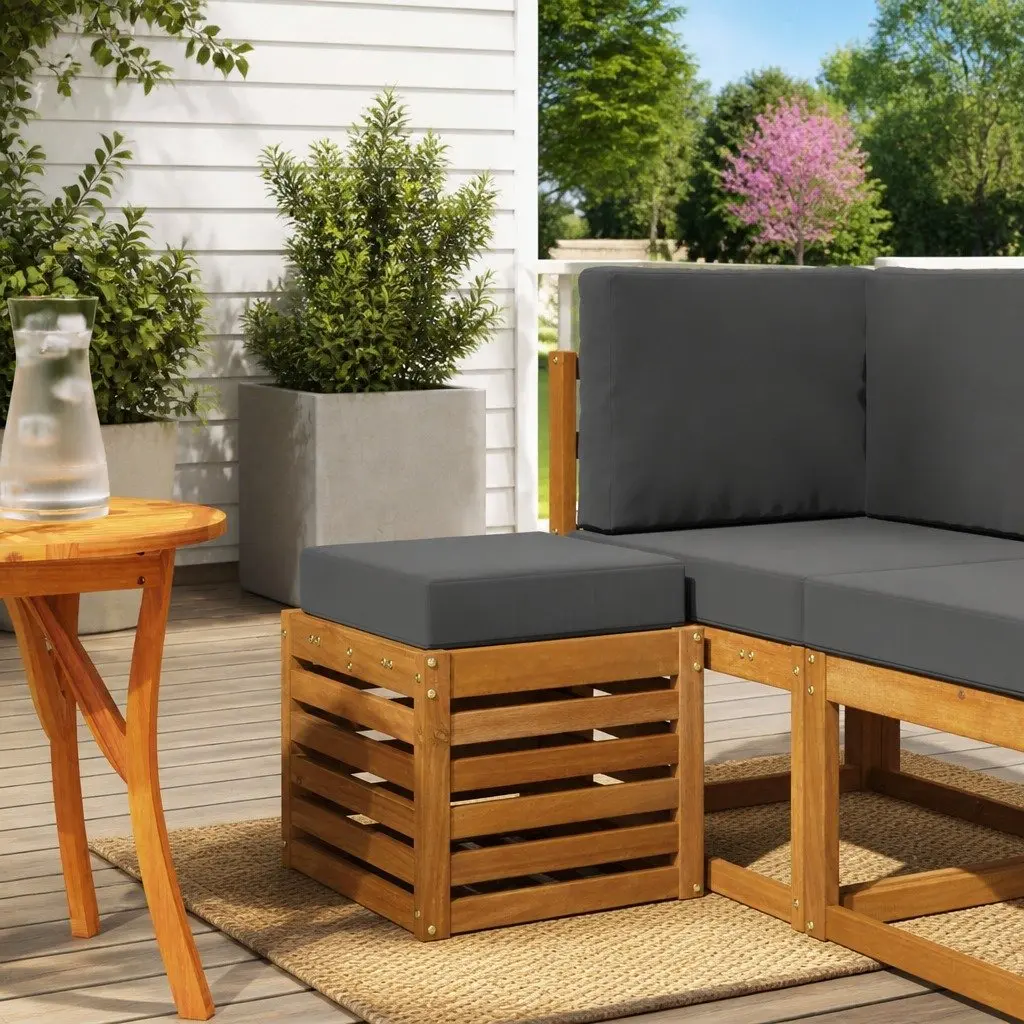 Outdoor Sectional Sofa Natural Wood 2 Piece Modular Garden Patio Seating Set