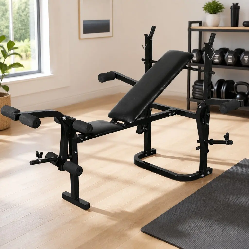 Weight Bench Black Adjustable Home Gym Fitness Equipment Multi-Station Press Curl Leg Station