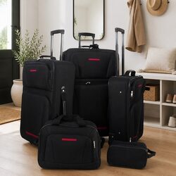 5 Piece Trolley Luggage Set Black Travel Suitcase Bag Storage Weekend Getaway