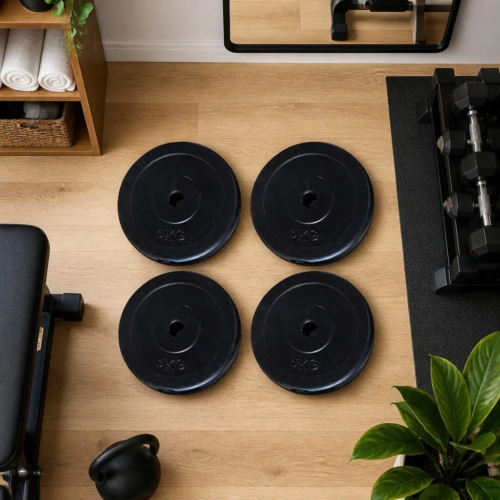 Weight Plates Black 20kg Set 4 Piece Plastic Coated for Home Gym Strength Training