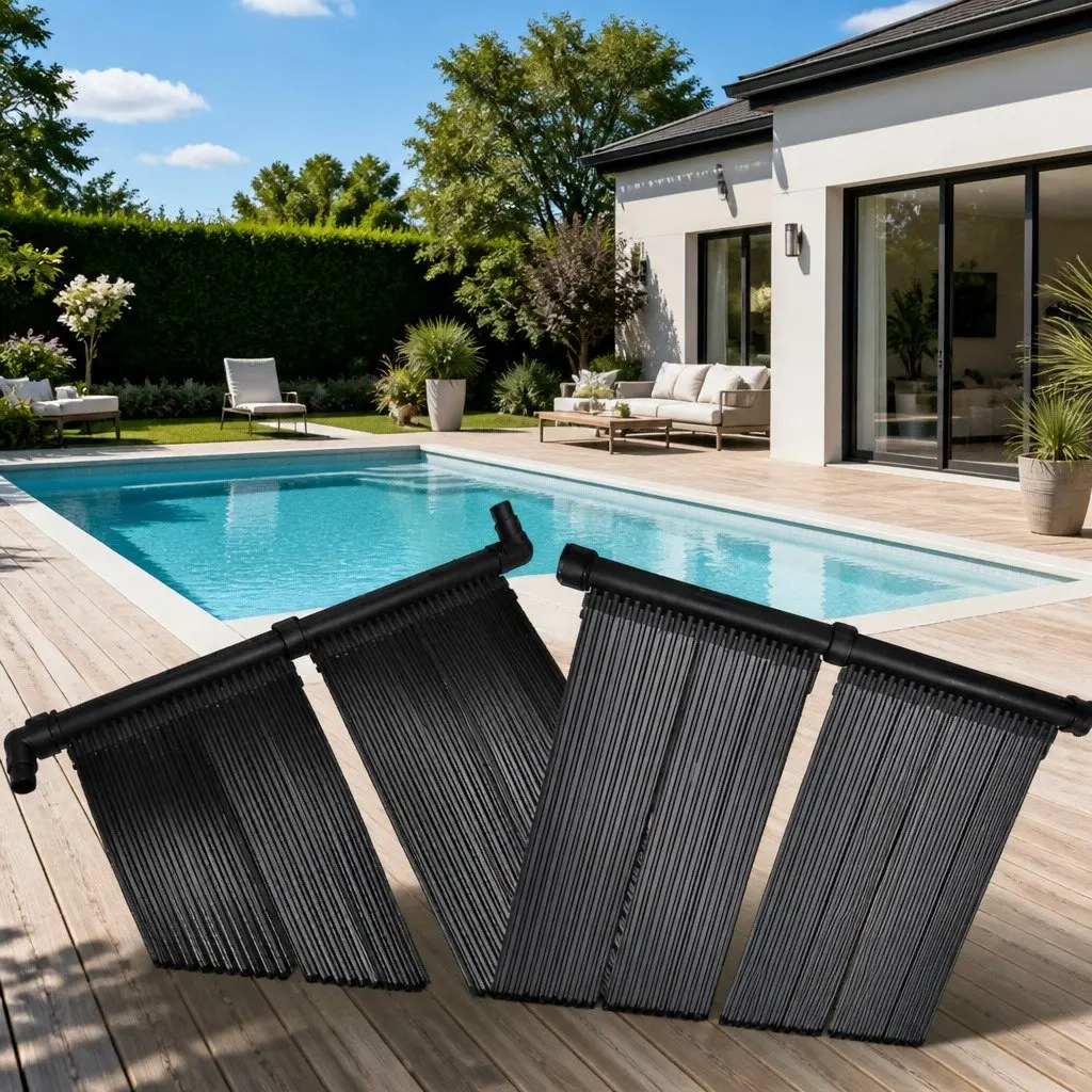 Solar Pool Heater Panel Black 80x620cm Ground Roof Mount Water Temperature Warmer