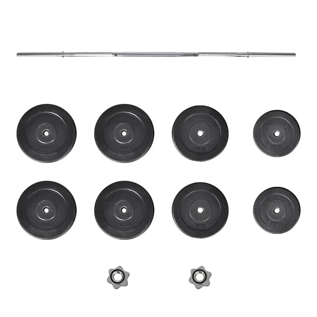 Barbell Set Black 165 cm 60 kg Straight Bar with Star-shaped Screw Collars for Home Gym Weightlifting Exercise