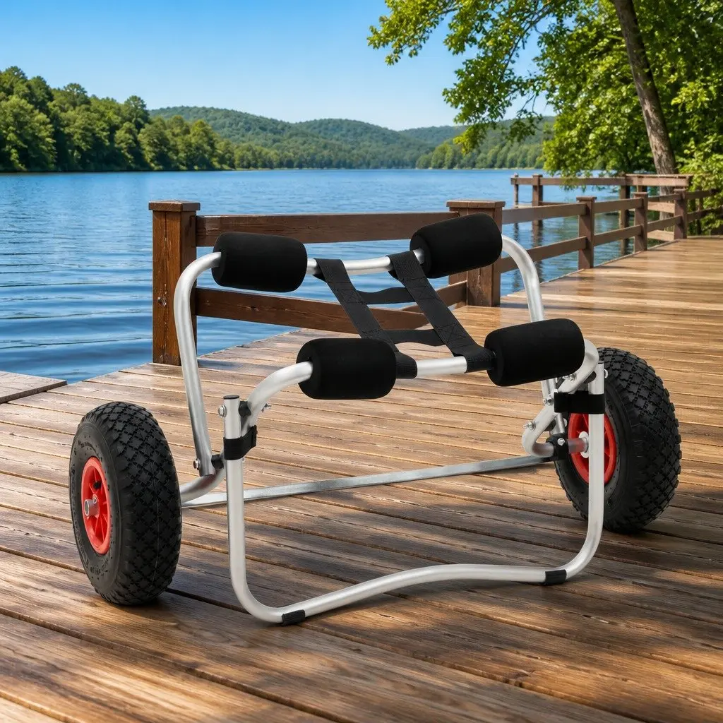 Kayak Trolley Cart Black Lightweight Aluminum Portable Transport with Inflated Rubber Wheels