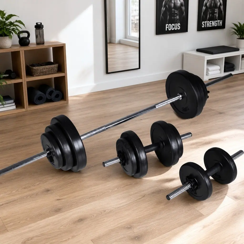 Barbell Dumbbell Weight Set Black 30.5kg Home Gym Exercise Training Free Weights