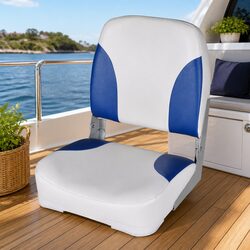Boat Seat Foldable Backrest Blue White Pillow Watercraft Marine Chair Fishing
