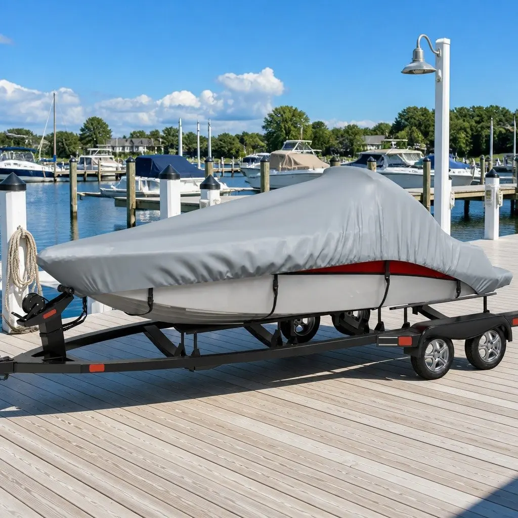Heavy Duty Boat Cover Grey 427-488cm Length Durable Water Repellent Protection for Mooring and Storage